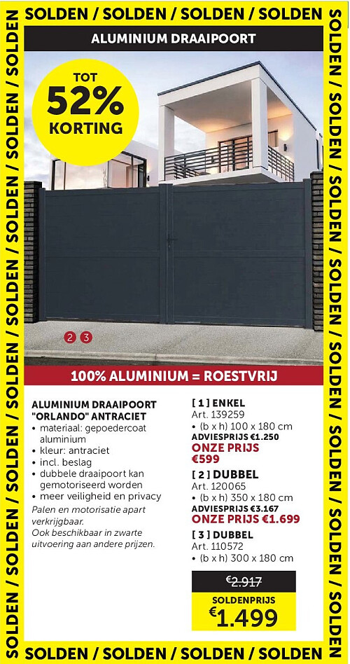 ALUMINIUM DRAAIPOORT "ORLANDO" ANTRACIET [ 3 ] DUBBEL