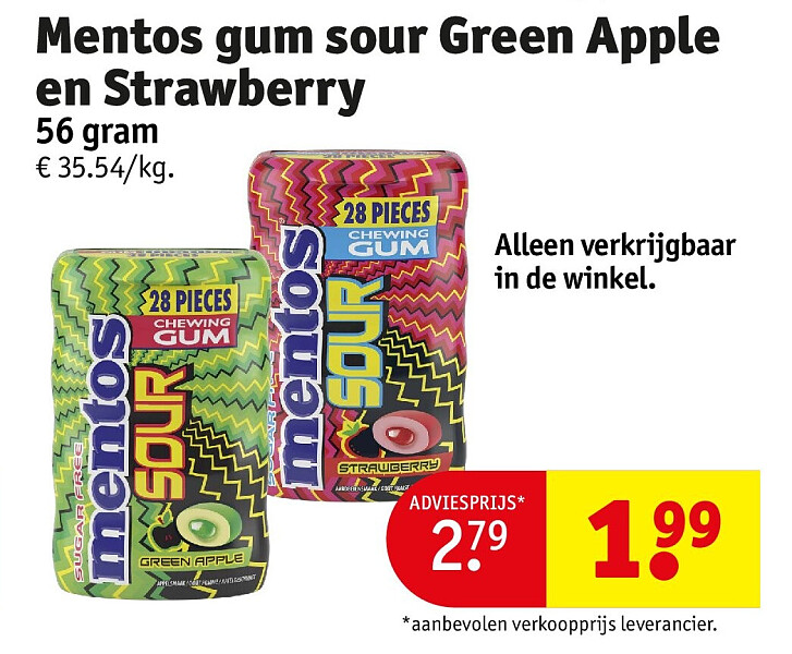 Mentos gum sour Green Apple en Strawberry