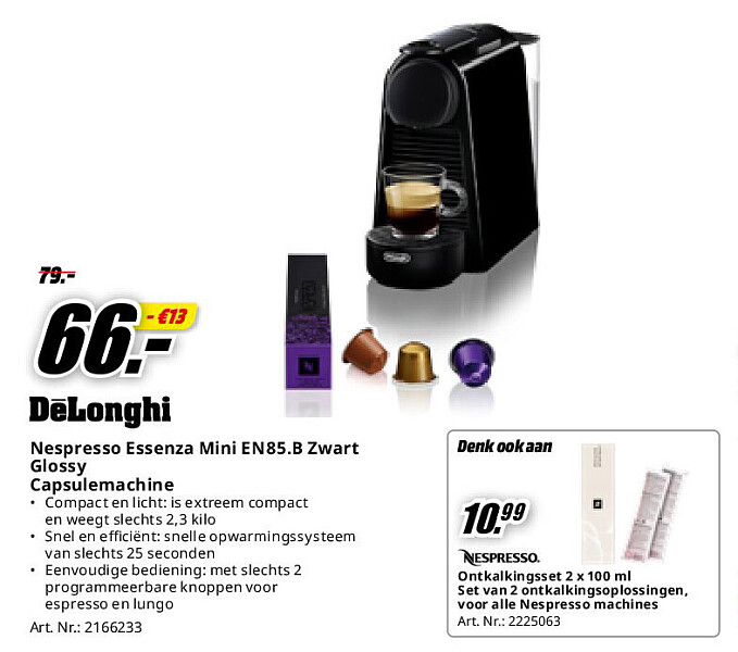 Nespresso Essenza Mini EN85.B Zwart Glossy Capsulemachine