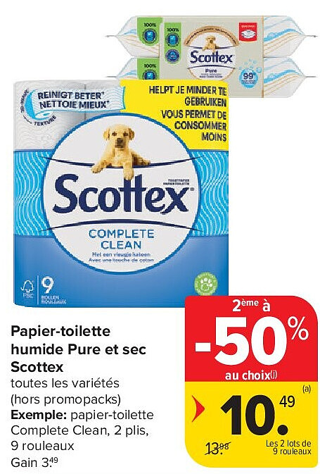 Papier-toilette humide Pure et sec Scottex