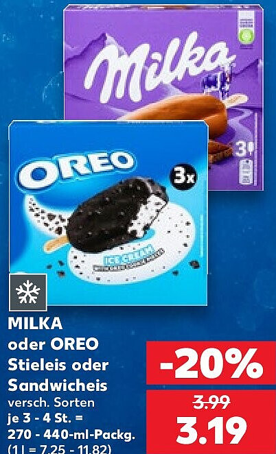MILKA oder OREO Stieleis oder Sandwicheis versch