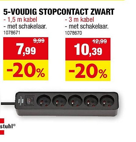 5-VOUDIG STOPCONTACT ZWART