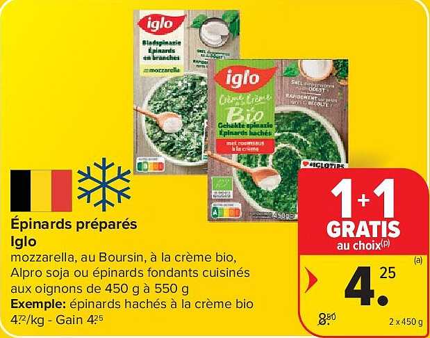 Épinards préparés Iglo 2 x 450 g