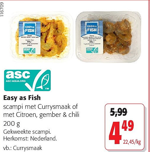 Easy as Fish scampi met Currysmaak of met Citroen, gember & chili 200 g