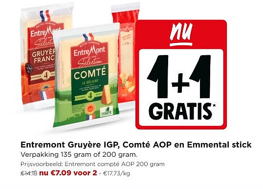 Entremont Gruyère IGP, Comté AOP en Emmental stick