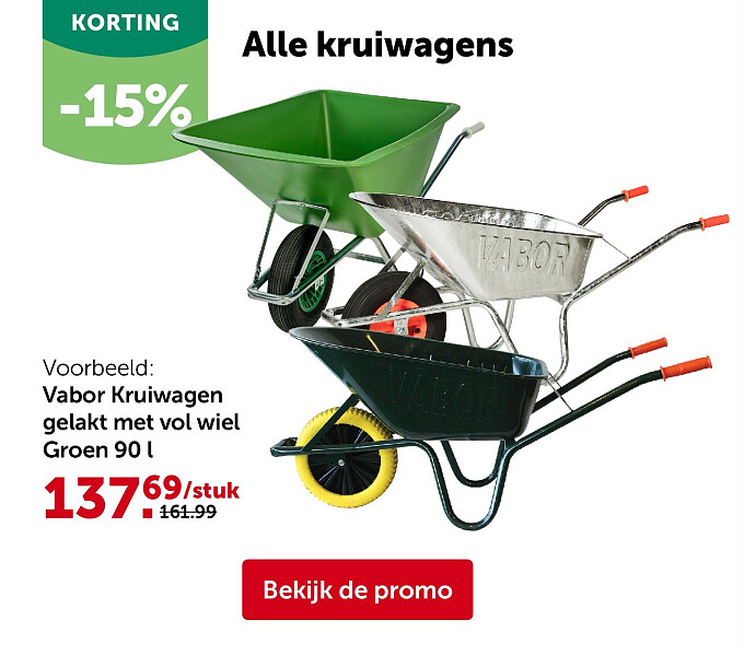 Vabor Kruiwagen gelakt met vol wiel Groen 90 l