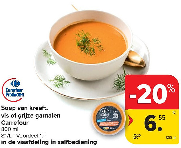 Soep van kreeft, vis of grijze garnalen Carrefour