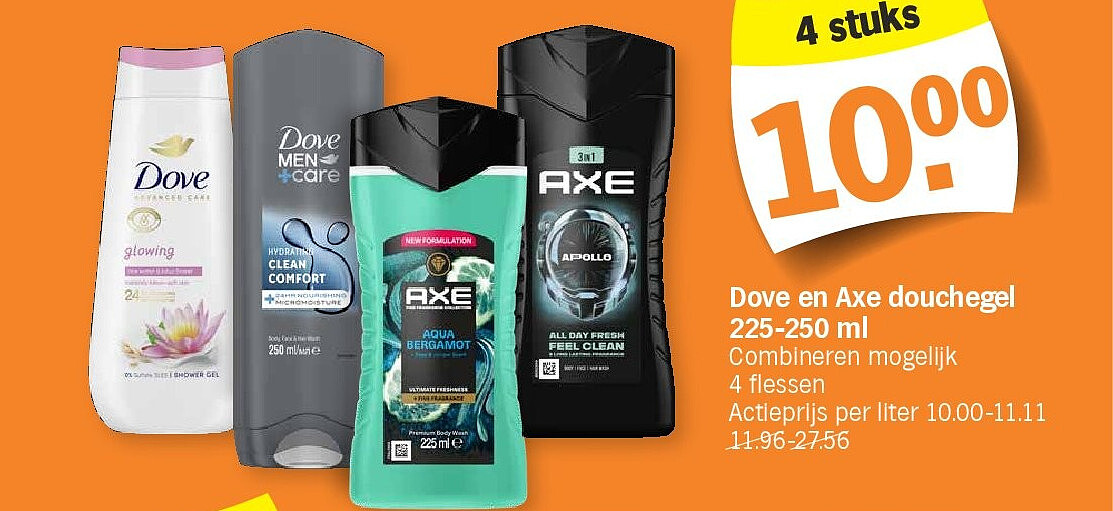 Dove en Axe douchegel 225-250 ml