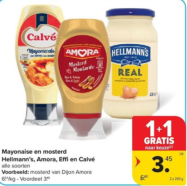Mayonaise en mosterd Hellmann’s, Amora, E en Calvé