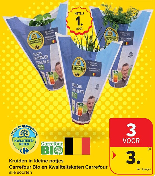 Kruiden in kleine potjes Carrefour Bio en Kwaliteitsketen Carrefour