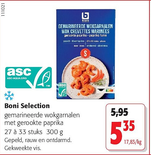 Boni Selection gemarineerde wokgarnalen met gerookte paprika 27 à 33 stuks 300 g