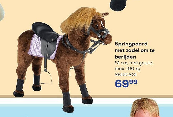 Springpaard met zadel om te berijden 81 cm, met geluid, max. 100 kg