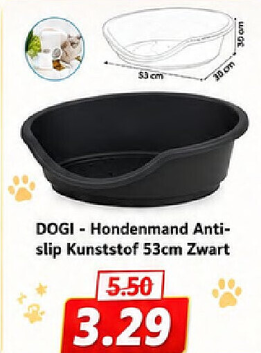DOGI - Hondenmand Antislip Kunststof 53cm Zwart