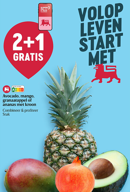 Avocado, mango, granaatappel of ananas met kroon