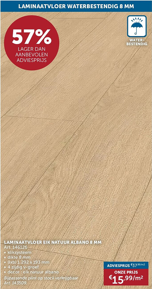 LAMINAATVLOER EIK NATUUR ALBANO 8 MM