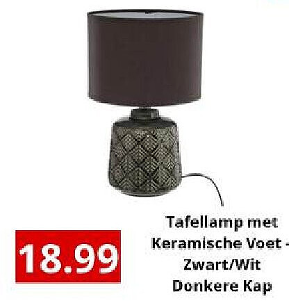 Tafellamp met Keramische Voet Zwart/Wit Donkere Kap