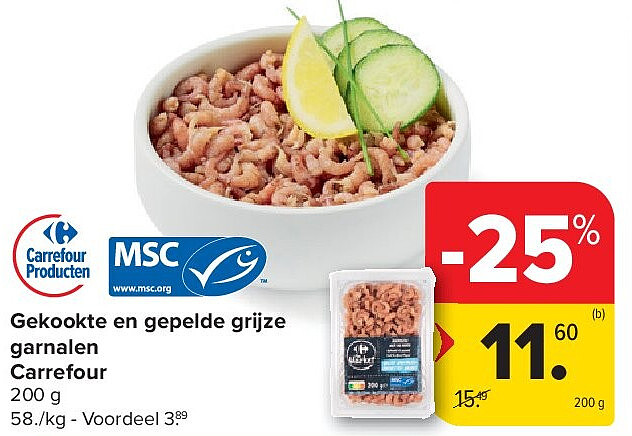 Gekookte en gepelde grijze garnalen Carrefour