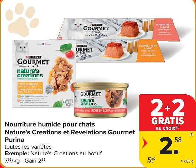 Nourriture humide pour chats Nature’s Creations et Revelations Gourmet Purina 4 x 85 g