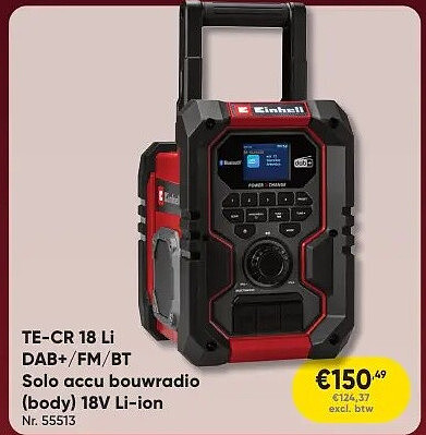 TE-CR 18 Li DAB+/FM/BT Solo accu bouwradio (body) 18V Li-ion Nr. 55513
