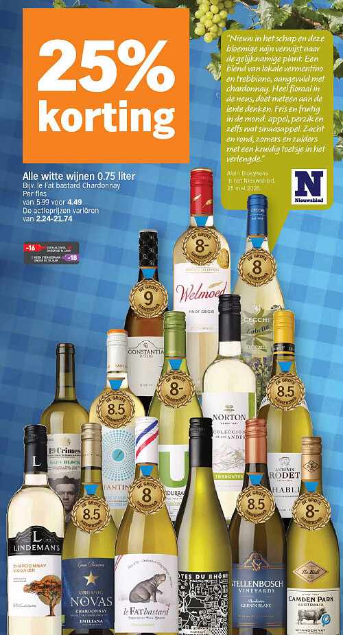 Alle witte wijnen 0.75 liter