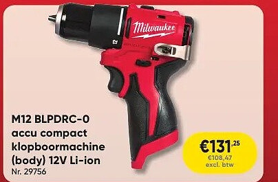 M12 BLPDRC-0 accu compact klopboormachine (body) 12V Li-ion Nr. 29756