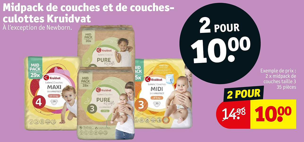 Midpack de couches et de couchesculottes Kruidvat 2 POUR