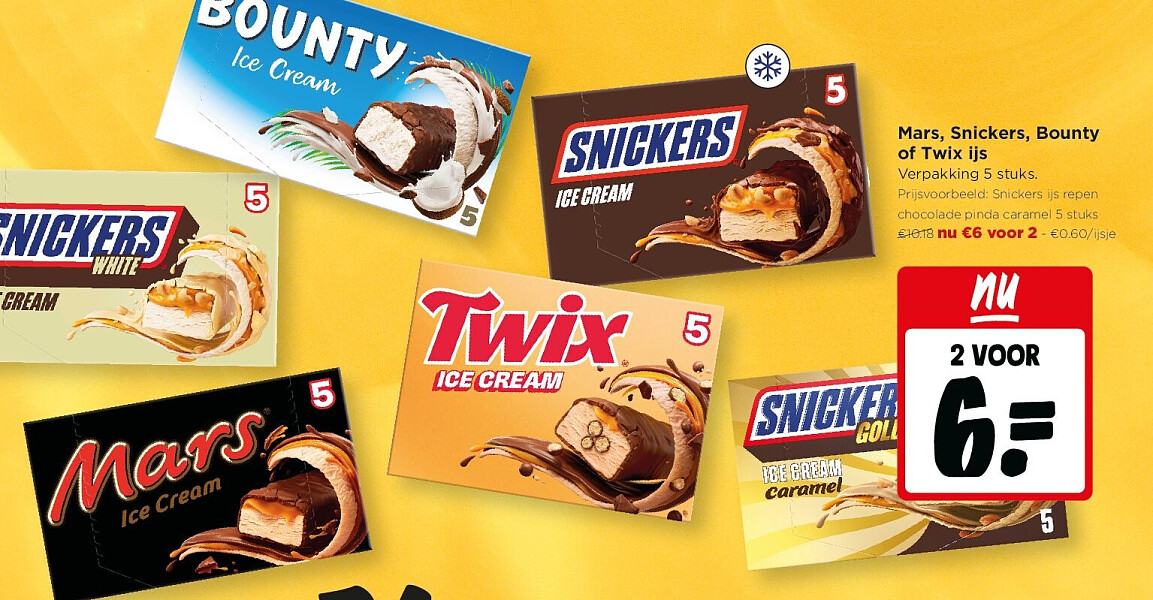 Mars, Snickers, Bounty of Twix ijs