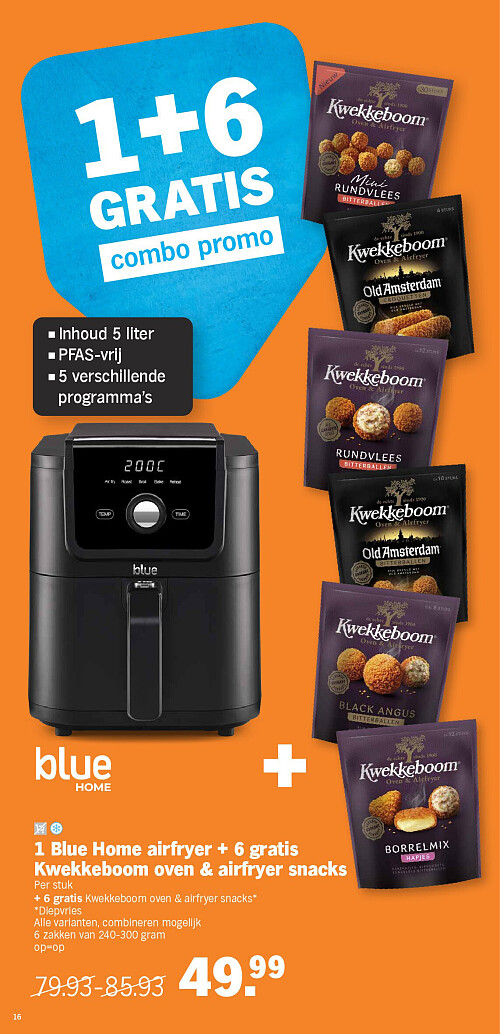 1 Blue Home airfryer + 6 gratis Kwekkeboom oven & airfryer snacks
