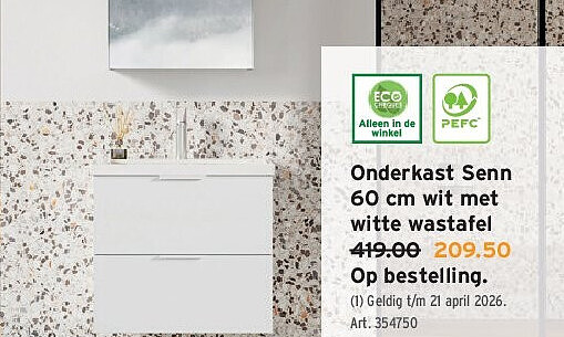 Onderkast Senn 60 cm wit met witte wastafel