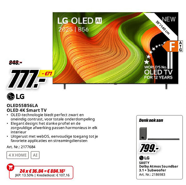 LG OLED55B56LA OLED 4K Smart TV