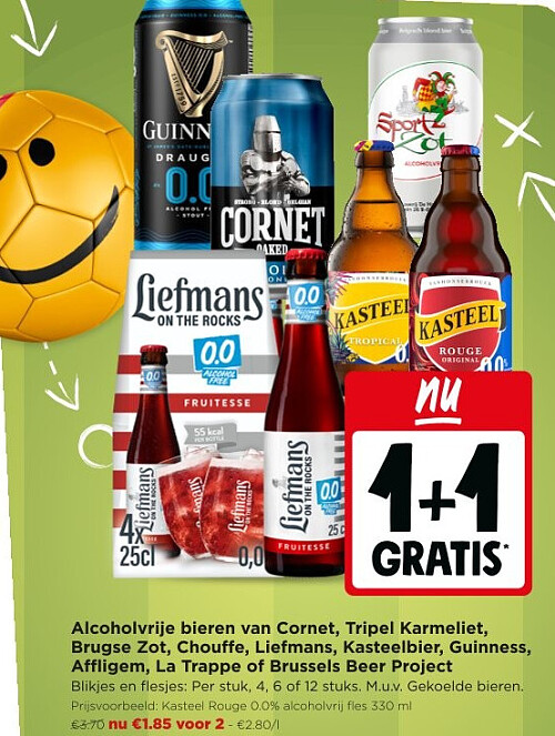 Alcoholvrije bieren van Cornet, Tripel Karmeliet, Brugse Zot, Chouffe, Liefmans, Kasteelbier, Guinness, Affligem, La Trappe of Brussels Beer Project