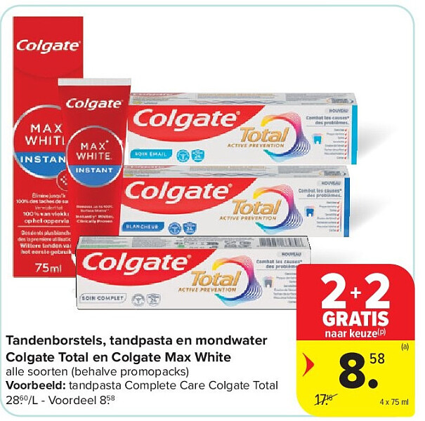 Tandenborstels, tandpasta en mondwater Colgate Total en Colgate Max White