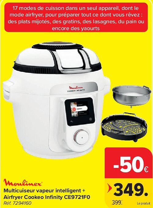 Moulinex Multicuiseur vapeur intelligent + Airfryer Cookeo Infi nity CE9721F0