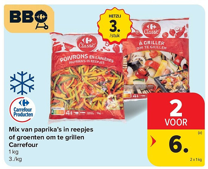 Mix van paprika’s in reepjes of groenten om te grillen Carrefour