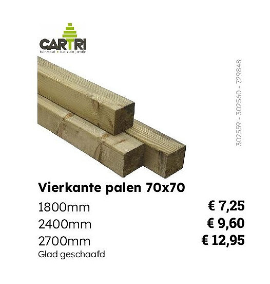Vierkante palen 70x70 2400mm