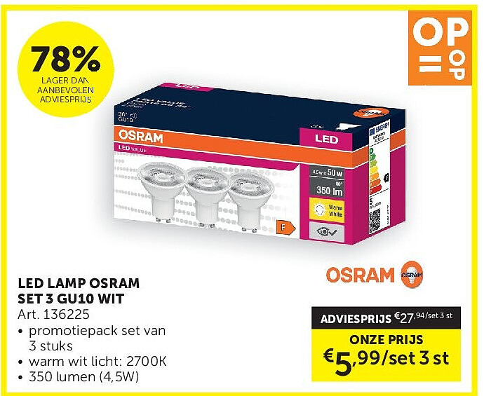 LED LAMP OSRAM SET 3 GU10 WIT