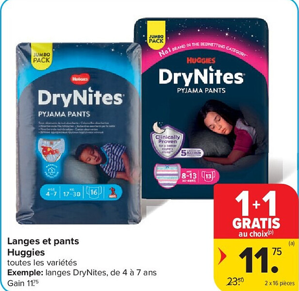 Langes et pants Huggies 2 x 16 pièces