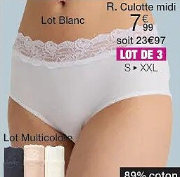 R. Lot de 3 culottes midi ceinture dentelle