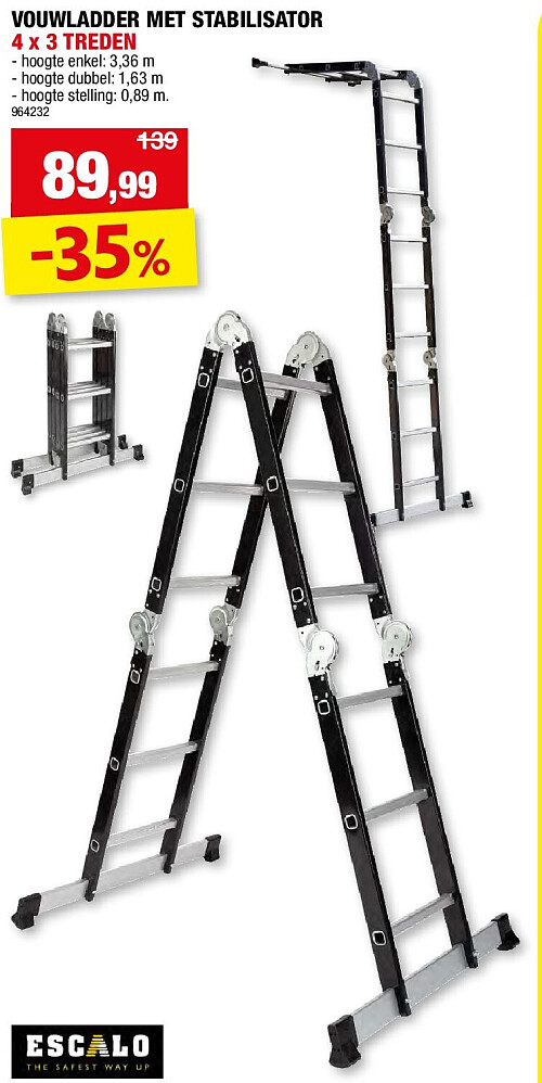 VOUWLADDER MET STABILISATOR 4 x 3 TREDEN