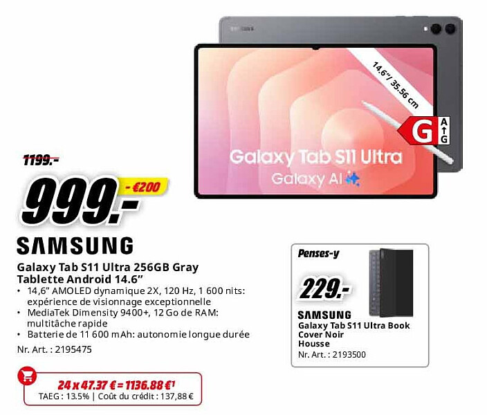 Samsung Galaxy Tab S11 Ultra 256GB Gray Tablette Android 14.6”