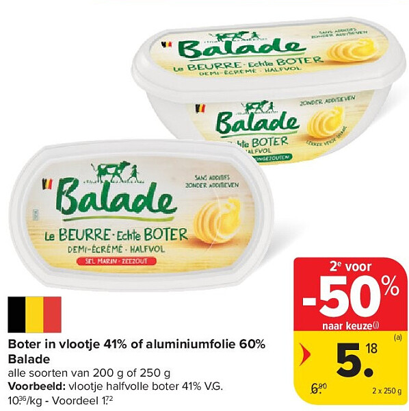 Boter in vlootje 41% of aluminiumfolie 60% Balade