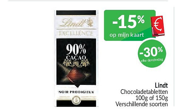 Lindt Chocoladetabletten - 100g of 150g