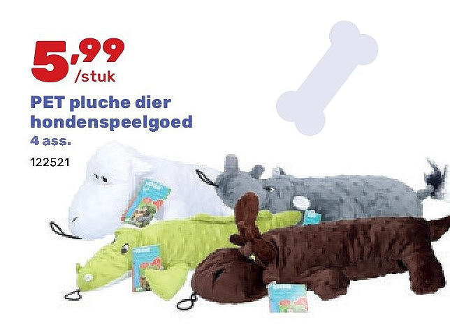 PET pluche dier hondenspeelgoed 4 ass.