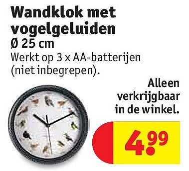 Wandklok met vogelgeluiden