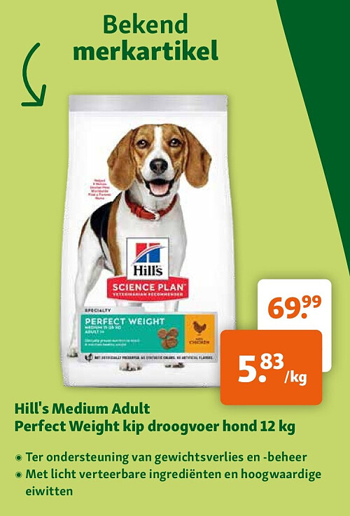 Hill's Medium Adult Perfect Weight kip droogvoer hond 12 kg