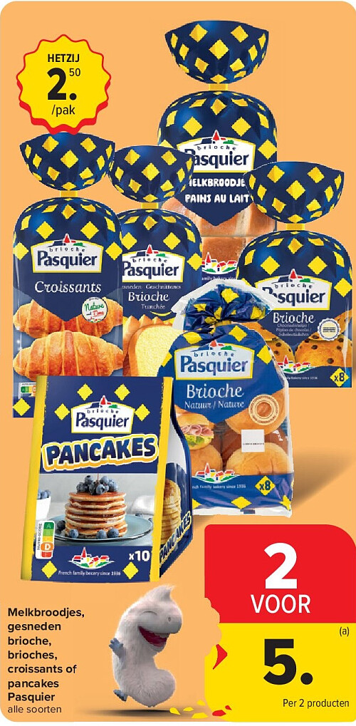 Melkbroodjes, gesneden brioche, brioches, croissants of pancakes Pasquier