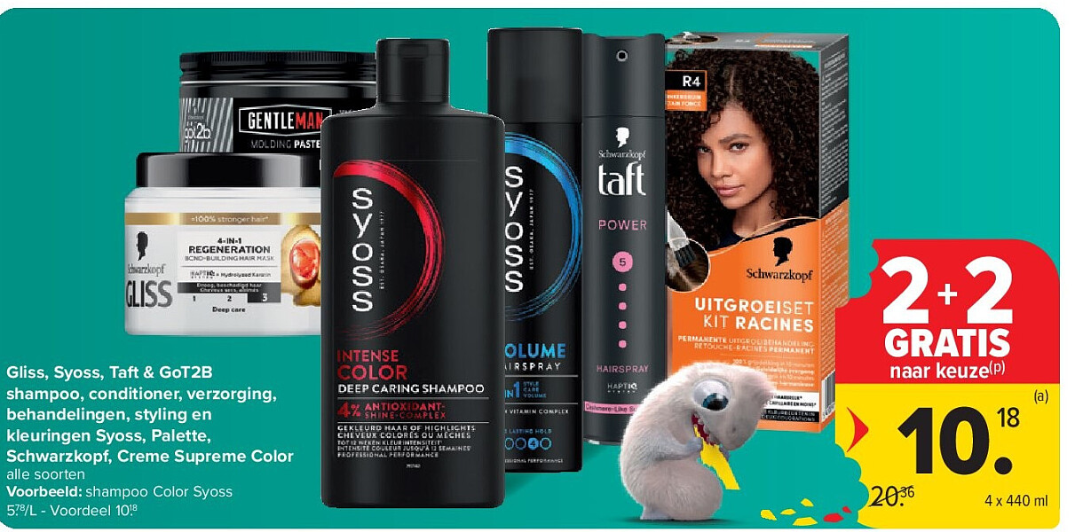 Gliss, Syoss, Taft & GoT2B shampoo, conditioner, verzorging, behandelingen, styling en kleuringen Syoss, Palette, Schwarzkopf, Creme Supreme Color