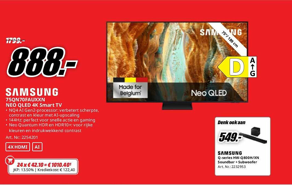 Samsung 75QN70FAUXXN NEO QLED 4K Smart TV