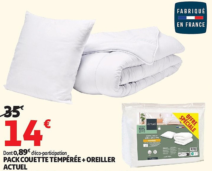 Pack couette tempérée + oreiller Actuel 140 x 200 cm