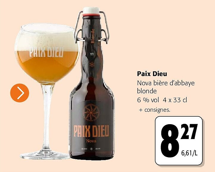 Paix Dieu Nova bière d’abbaye blonde 6 % vol 4 x 33 cl